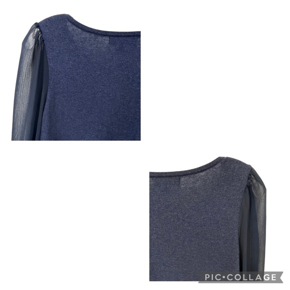 DG2 by Diane Gilman Navy Blue Blouson Chiffon Sleeve Peplum Blouse - Sz M - Picture 12 of 15